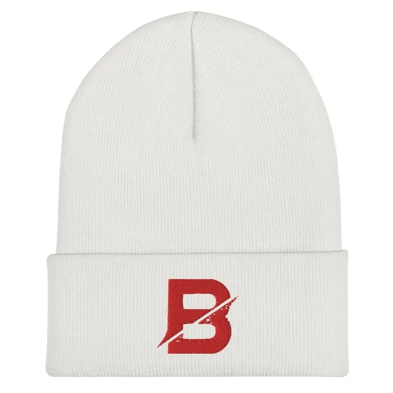 White Beanie Red B Logo